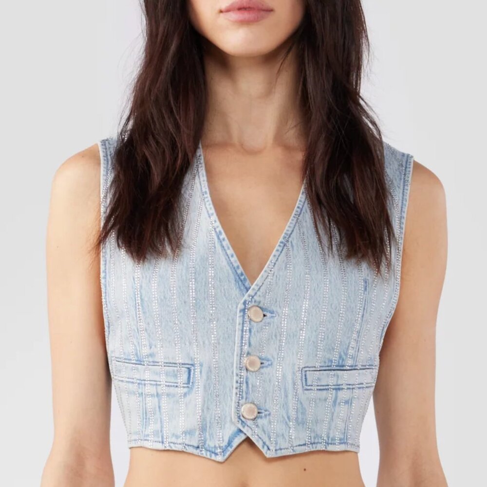 Triarchy Ms. Sofiane Denim Vest - Light Indigo Crystal Pin Stripe (M)